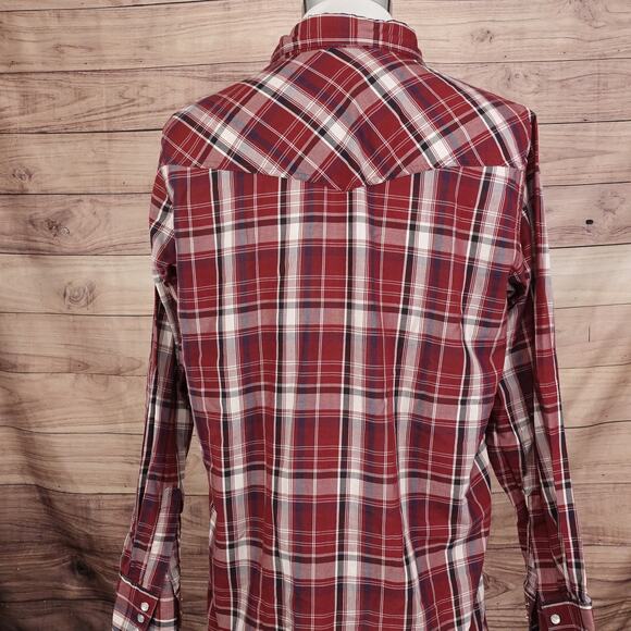 HIGH NOON RED PLAID PEARL SNAP BUTTON DOWN WESTERN SHIRT MENS TL LT TALL - Picture 4 of 6